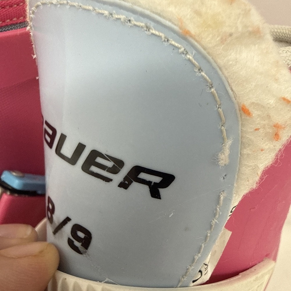 Bauer Lil Angel Pink Blue Youth Girls Ice Skates Size Y 8/9 Adjustable Buckle - Picture 2 of 9